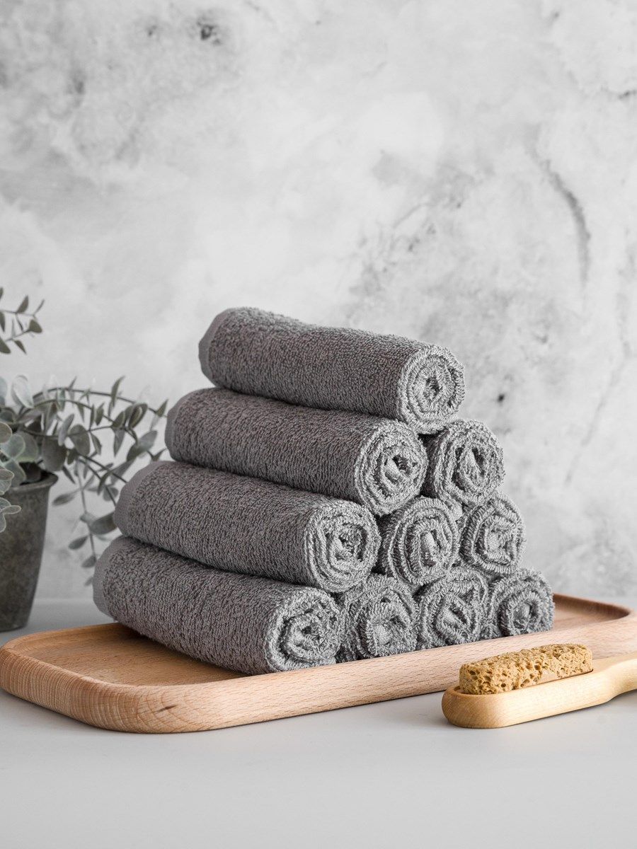 снимок Набор махровых салфеток 10 шт ( 30*30 ) с петелькой, темно-серый  от магазина BIO-TEXTILES ОПТ