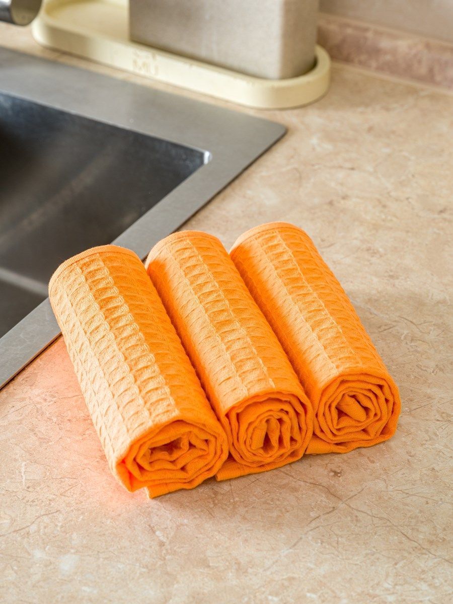 снимок Набор вафельных полотенец 3 шт (30*60) оранжевые от магазина BIO-TEXTILES ОПТ