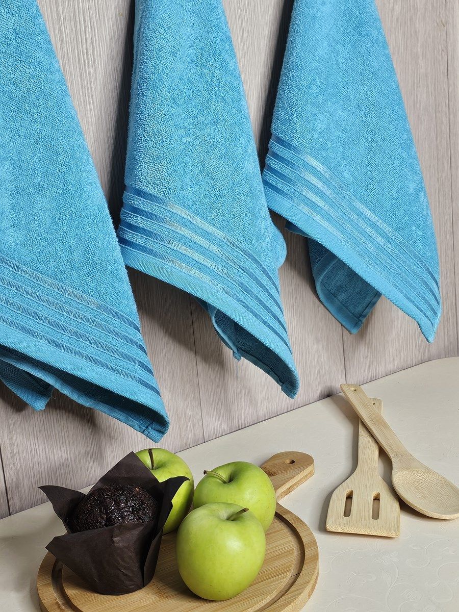 снимок Набор махровых полотенец 3 шт (40*70) синий, полоса от магазина BIO-TEXTILES ОПТ