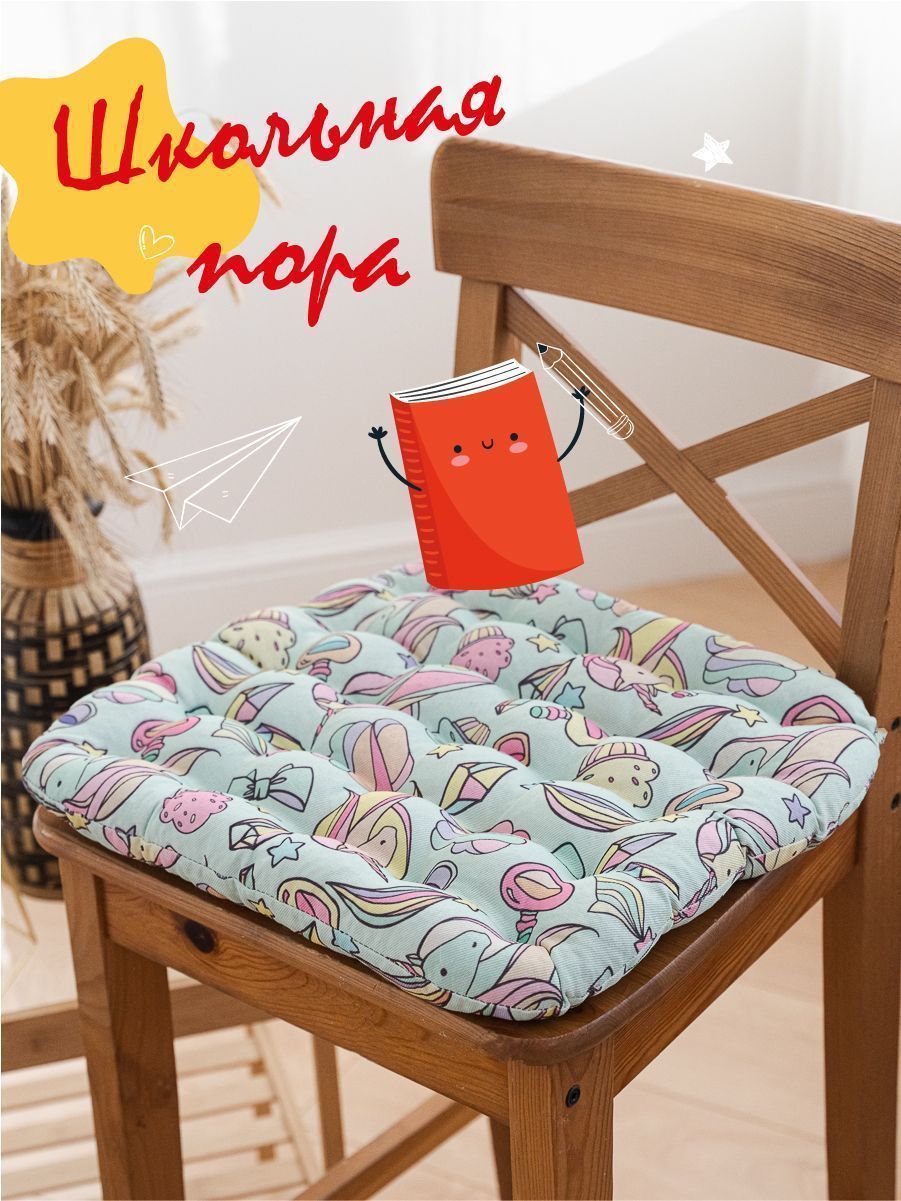 снимок Подушка на стул "Единороги" с лузгой гречихи 40*40 от магазина BIO-TEXTILES ОПТ