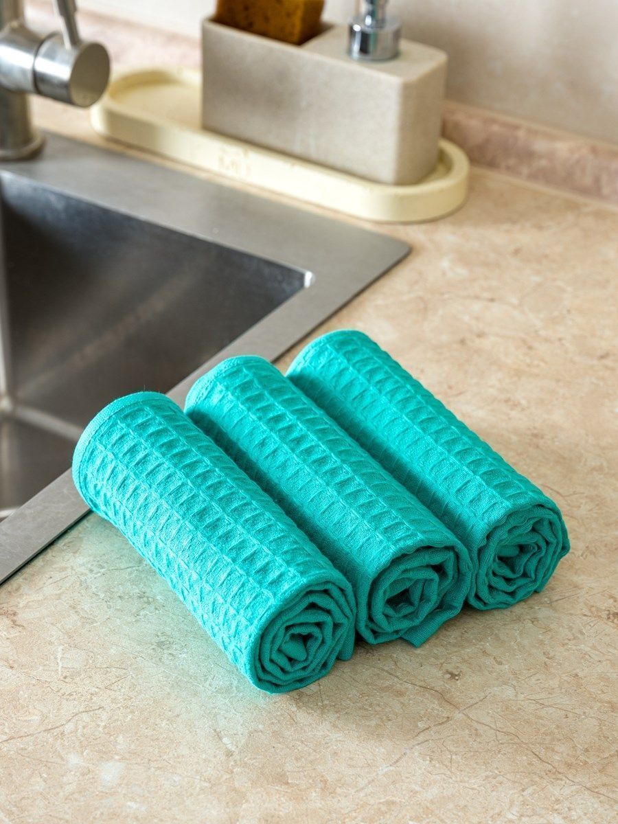 снимок Набор вафельных полотенец 3 шт (30*60) зеленые от магазина BIO-TEXTILES ОПТ