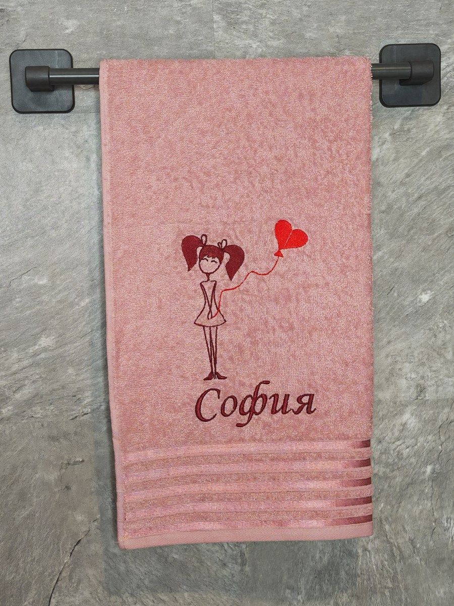 снимок Полотенце с вышивкой 50*90 "София" розовое от магазина BIO-TEXTILES ОПТ