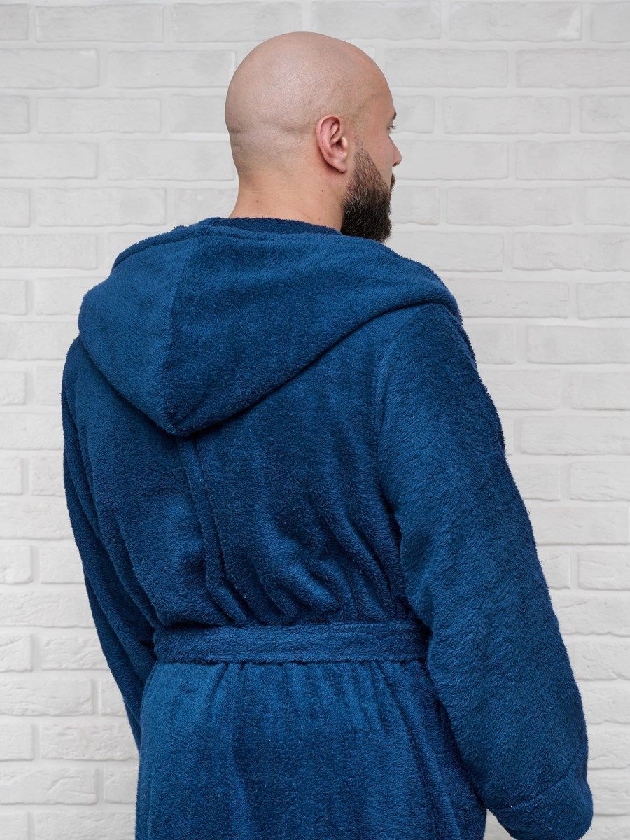 снимок Халат мужской махровый PandaHug с капюшоном, синий от магазина BIO-TEXTILES ОПТ